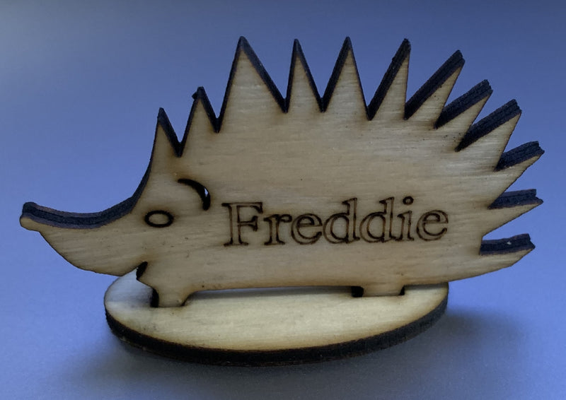 Hedgehog Sign Ornament - made from recycled wood.